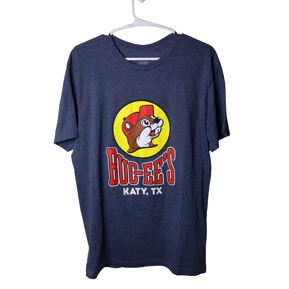 Buc-ee's Katy TX Graphic T-Shirt Mens Large Navy Blue Heather Beaver Logo Tee